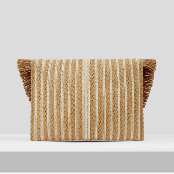 Clutch Fringe Trim Flap Straw Bag - Picture 4 of 7